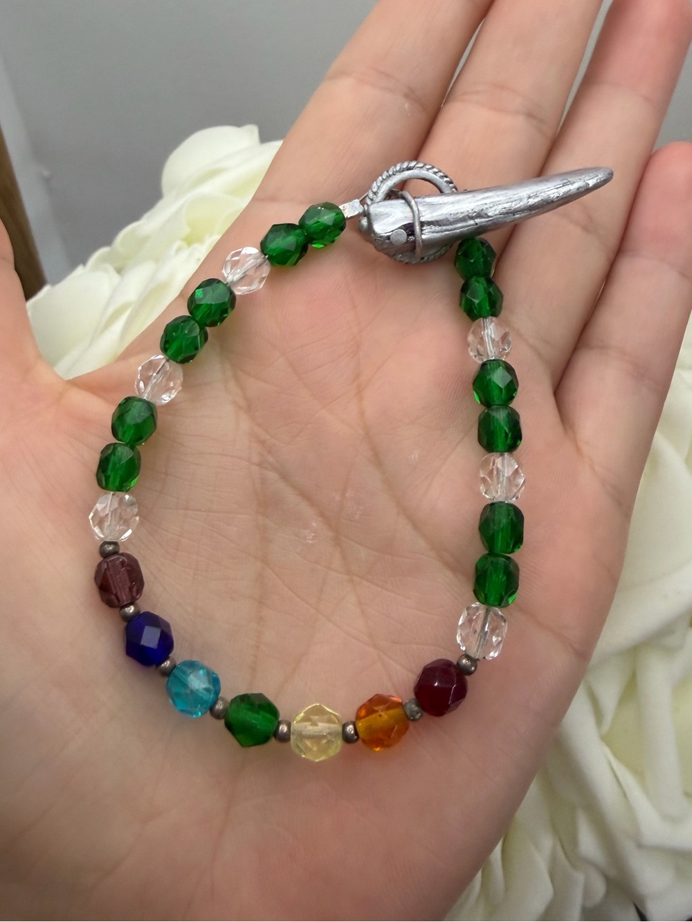 Green Beaded Multicolor Charm Bracelet